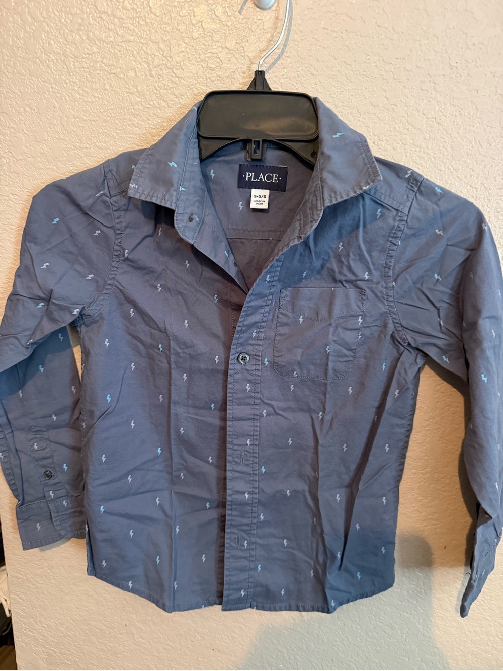 The Children's Place Navy Button-Down Shirt with Light Blue Lightning Print